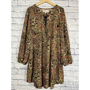 Emma & Michele XL Olive & Mustard Paisley Boho Shift Dress